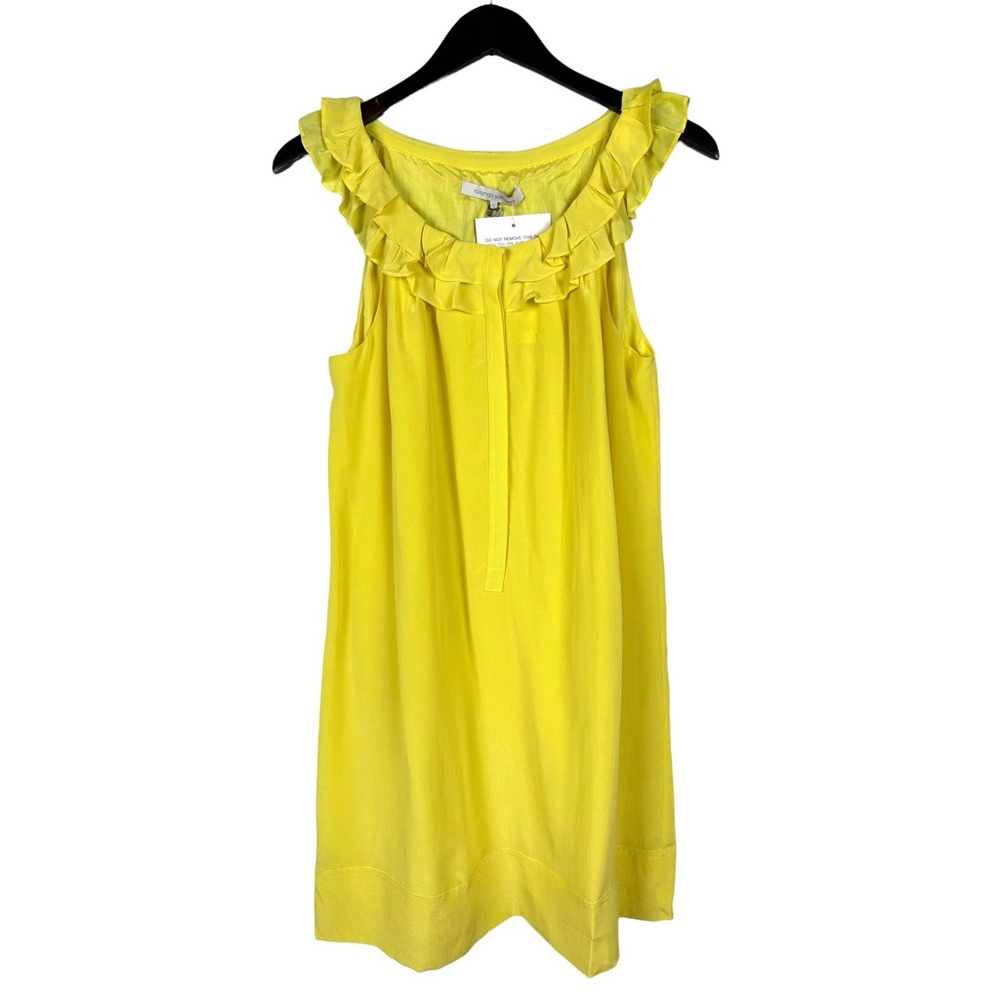 New Rolando Santana Yellow Silk Dress Ruffle Shift 12